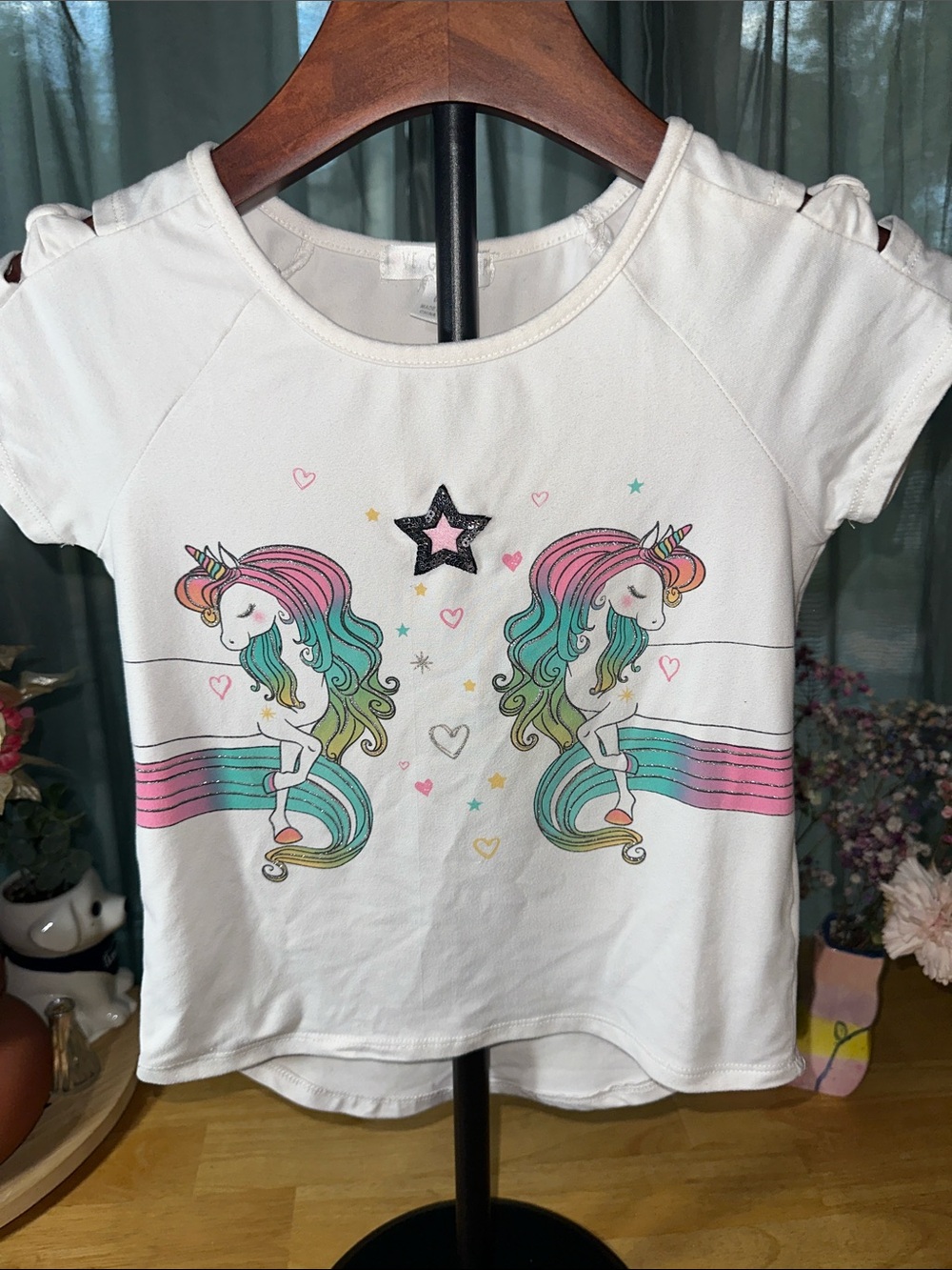 Girls White Unicorn Graphic Short-Sleeve Tee